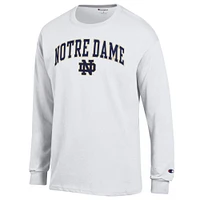 T-shirt à manches longues blanc Champion Notre Dame Fighting Irish pour homme avec logo Arch Over