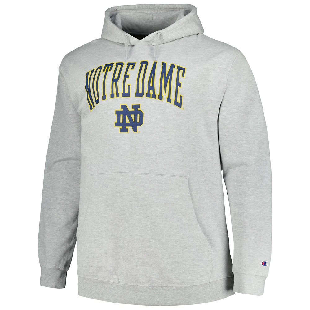 Men's Champion Heather Gray Notre Dame Fighting Irish Big & Tall Arch Over Logo Powerblend Pullover Hoodie