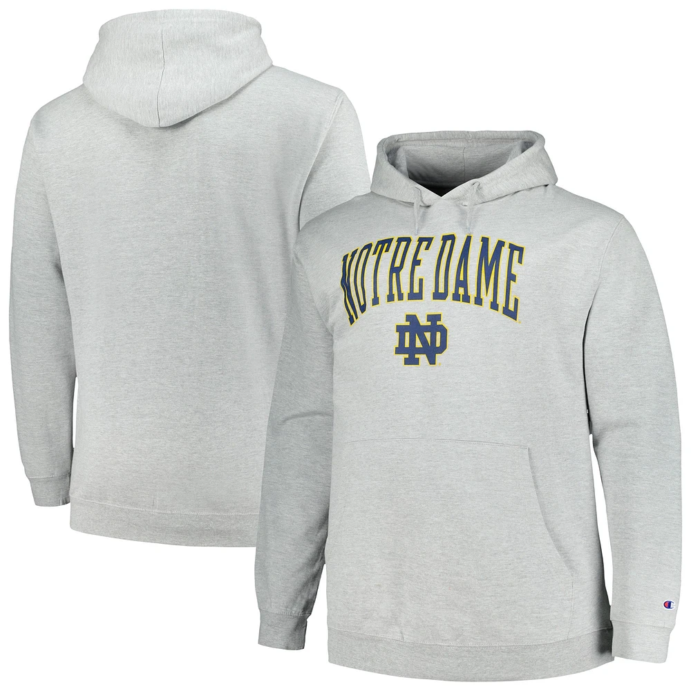 Men's Champion Heather Gray Notre Dame Fighting Irish Big & Tall Arch Over Logo Powerblend Pullover Hoodie