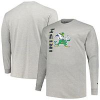 Men's Champion Heather Gray Notre Dame Fighting Irish Big & Tall Mascot Long Sleeve T-Shirt