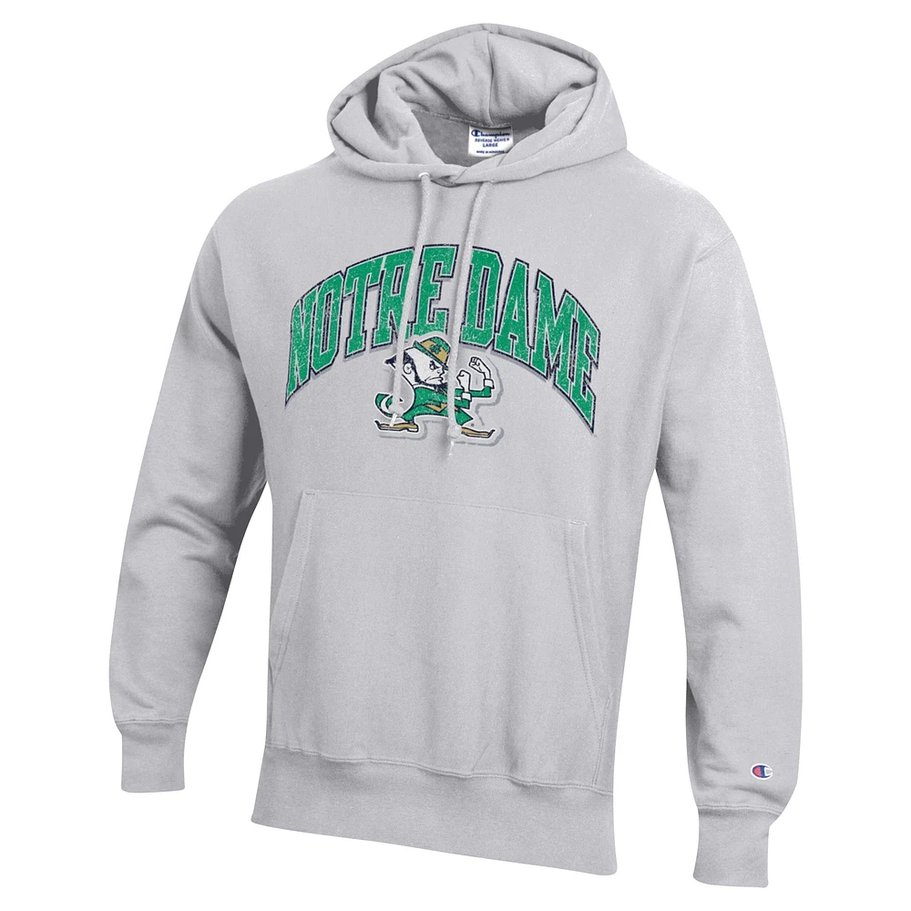 Men's Champion Heather Gray Notre Dame Fighting Irish Vault Late Night Reverse Weave Pullover Hoodie