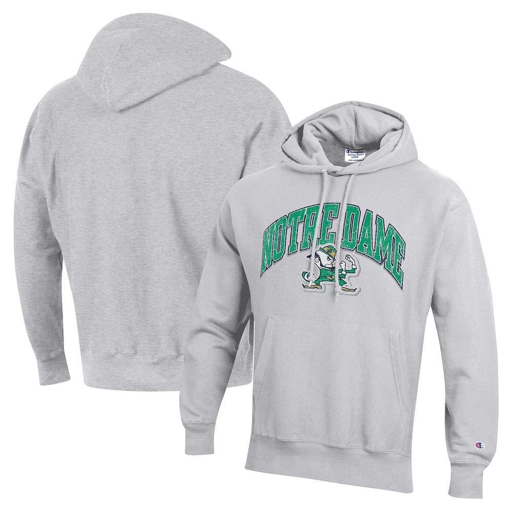 Men's Champion Heather Gray Notre Dame Fighting Irish Vault Late Night Reverse Weave Pullover Hoodie