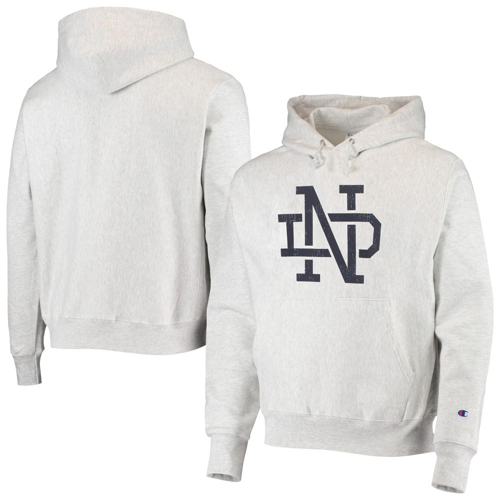 Men's Champion Heathered Gray Notre Dame Fighting Irish Team Vault Logo Reverse Weave Pullover Hoodie