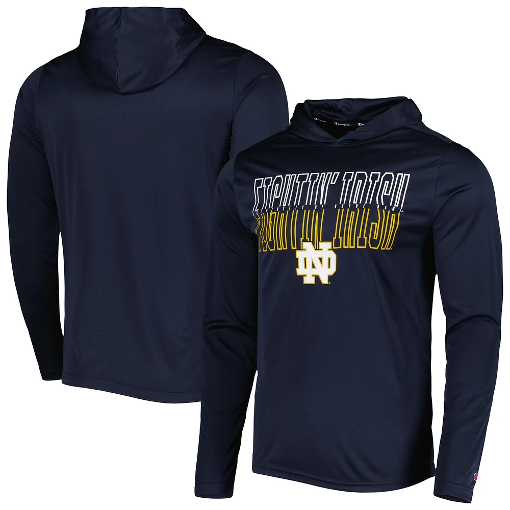 Champion Navy Notre Dame Fighting Irish Impact T-shirt à capuche manches longues pour hommes