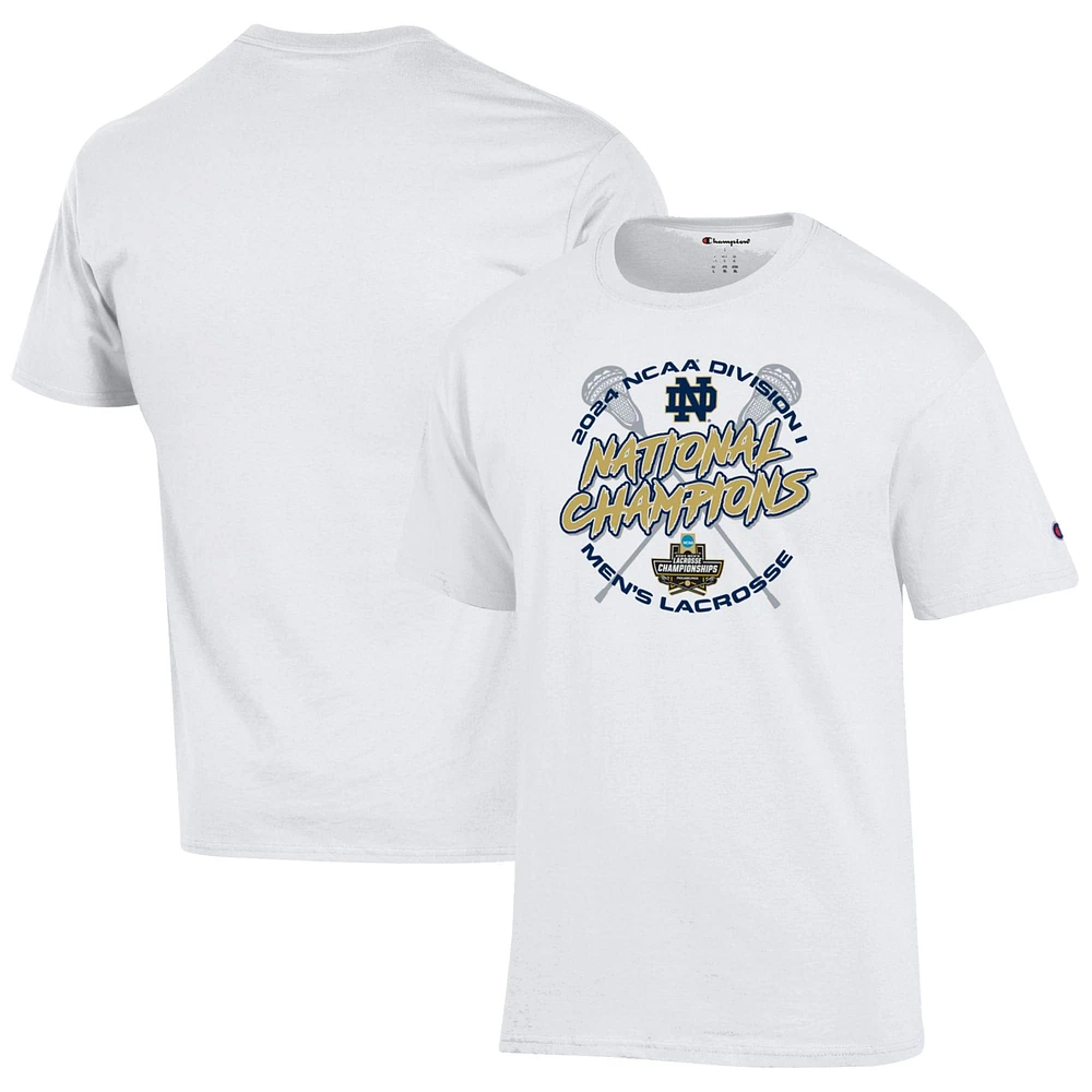 T-shirt blanc des vestiaires champions nationaux de crosse pour hommes la NCAA 2024 Notre Dame Fighting Irish