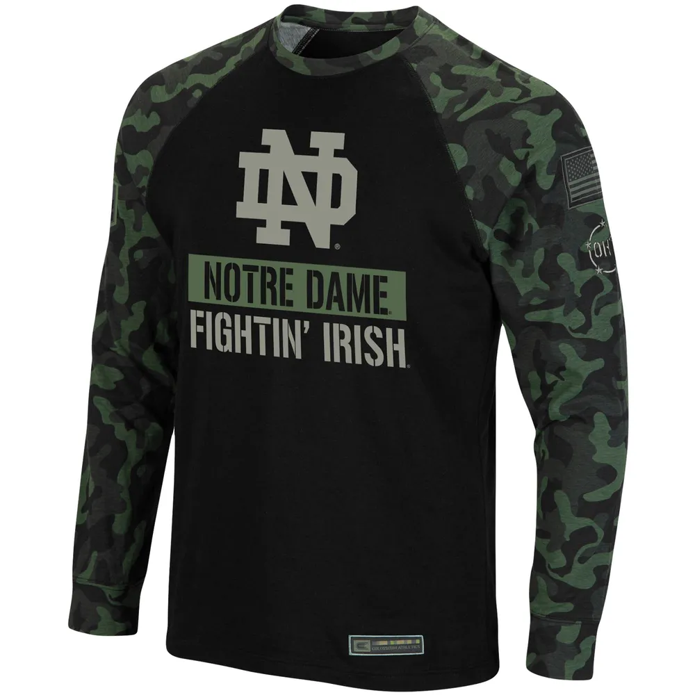 T-shirt à manches longues raglan Colisée noir/camouflage Notre Dame Fighting Irish OHT Military Appreciation Big & Tall pour homme