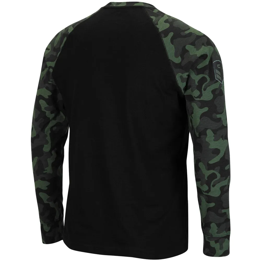 T-shirt à manches longues raglan Colisée noir/camouflage Notre Dame Fighting Irish OHT Military Appreciation Big & Tall pour homme