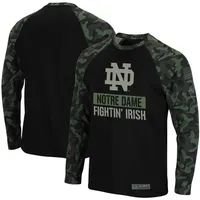 T-shirt à manches longues raglan Colisée noir/camouflage Notre Dame Fighting Irish OHT Military Appreciation Big & Tall pour homme