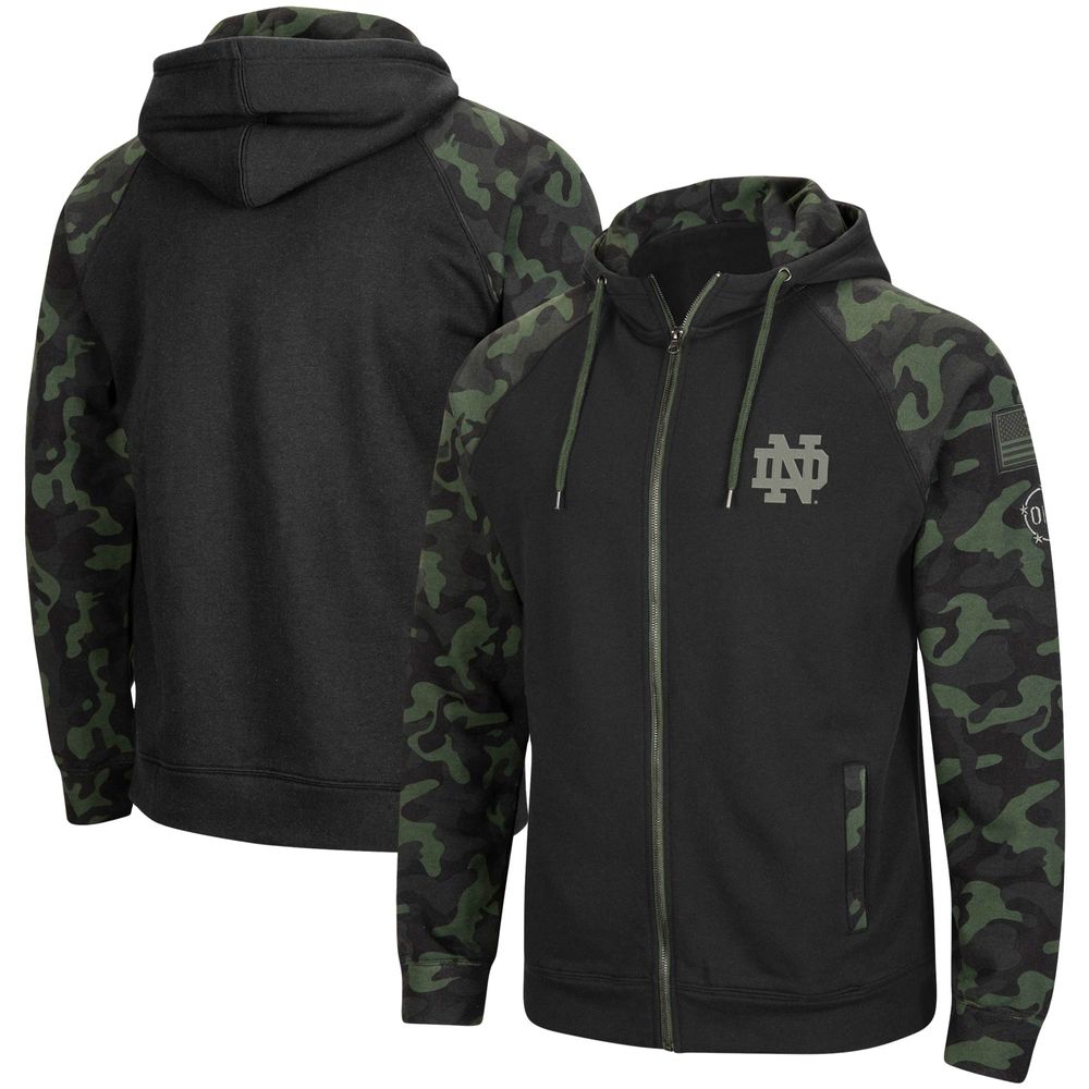 Men's Colosseum Black Notre Dame Fighting Irish OHT Military Appreciation Camo Raglan Full-Zip Hoodie