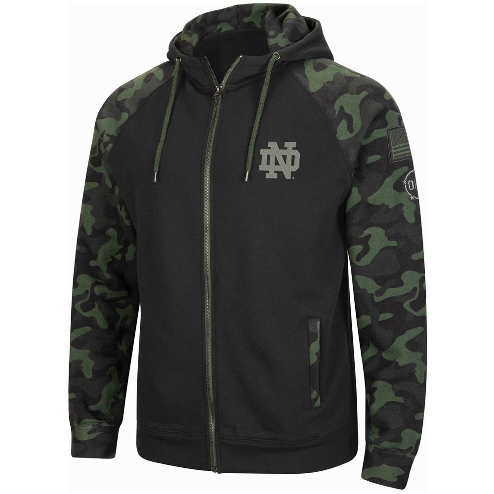 Men's Colosseum Black Notre Dame Fighting Irish OHT Military Appreciation Camo Raglan Full-Zip Hoodie