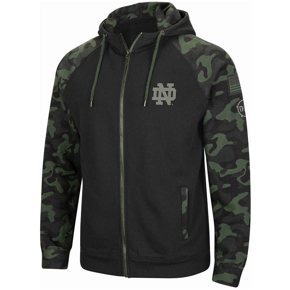 Colosseum pour homme Noir Notre Dame Fighting Irish OHT Military Appreciation Camo Raglan Full-Zip Hoodie