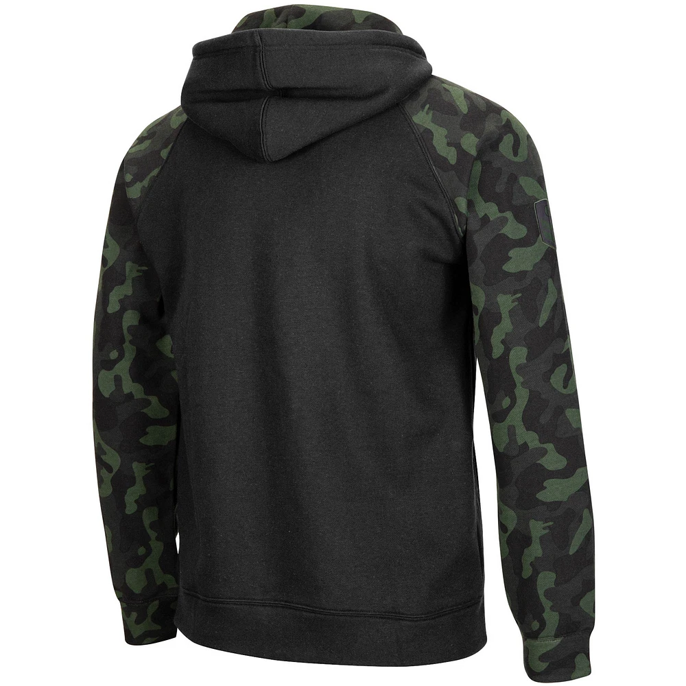 Colosseum pour homme Noir Notre Dame Fighting Irish OHT Military Appreciation Camo Raglan Full-Zip Hoodie