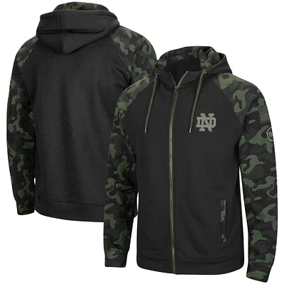 Colosseum pour homme Noir Notre Dame Fighting Irish OHT Military Appreciation Camo Raglan Full-Zip Hoodie