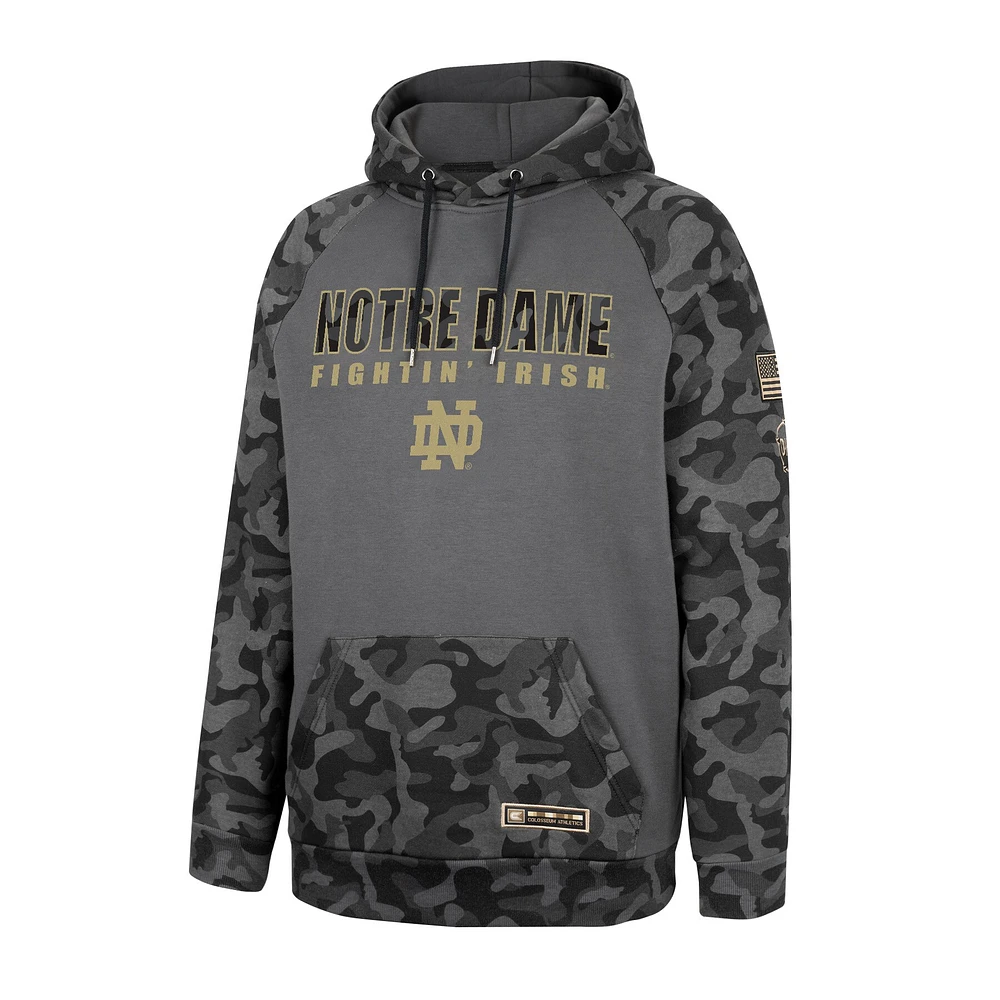 Men's Colosseum Charcoal Notre Dame Fighting Irish OHT Military Appreciation Camo Stack Raglan Pullover Hoodie