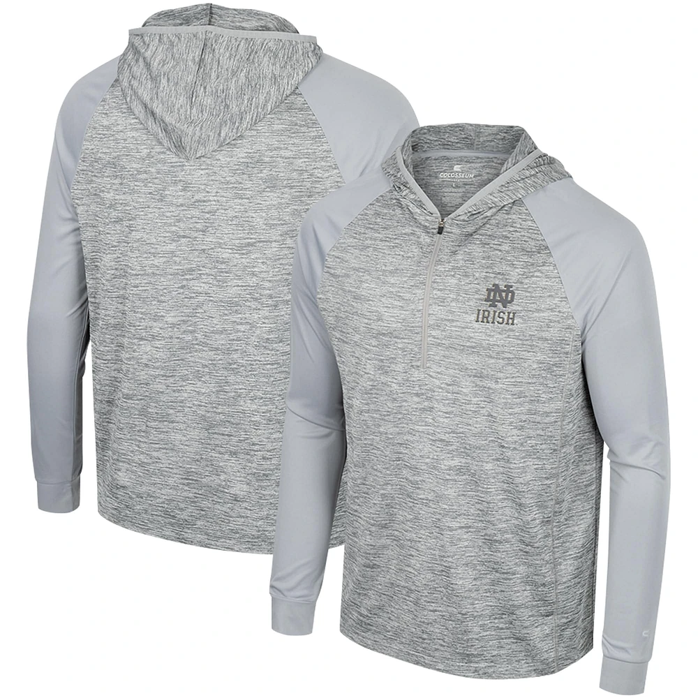 Men's Colosseum Gray Notre Dame Fighting Irish Cybernetic Raglan Quarter-Zip Hooded Top