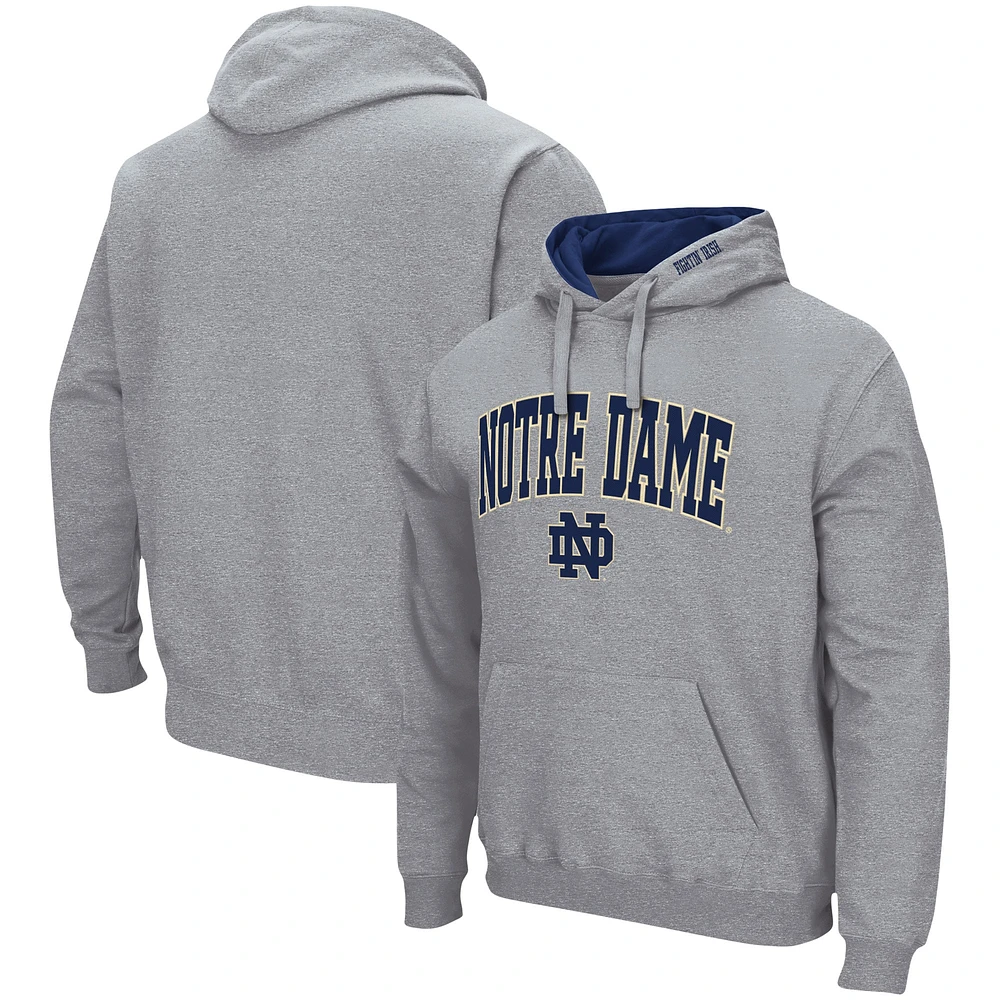 Men's Colosseum Heather Gray Notre Dame Fighting Irish Arch & Logo 3.0 Pullover Hoodie