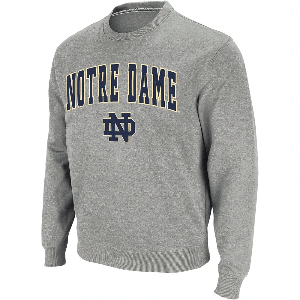 Men's Colosseum Heather Gray Notre Dame Fighting Irish Arch & Logo Crew Neck Sweatshirt