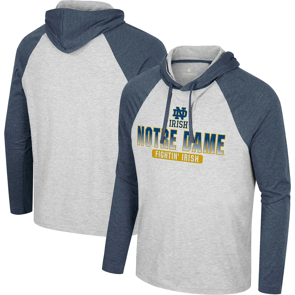 Colisée gris chiné pour hommes Notre Dame Fighting Irish Hasta La Vista Raglan Sweat à capuche T-shirt manches longues