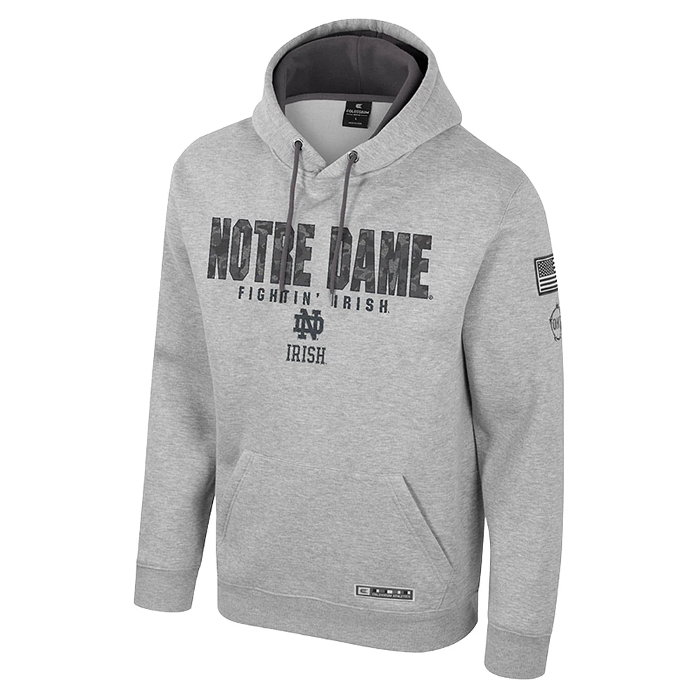 Men's Colosseum Heather Gray Notre Dame Fighting Irish Oorah OHT Military Appreciation Pullover Hoodie