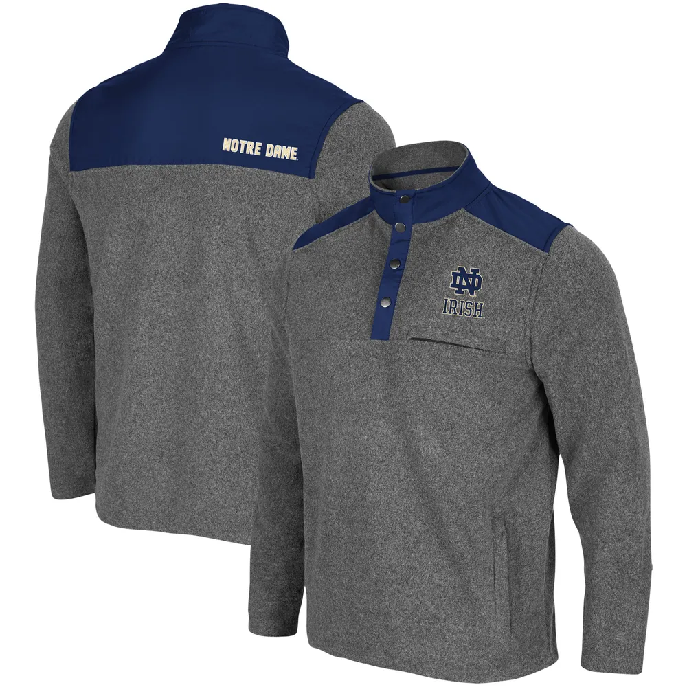 Men's Colosseum Heathered Charcoal/Navy Notre Dame Fighting Irish Huff Snap Pullover