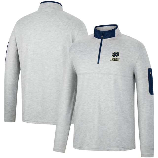 Colosseum Heathered Grey/Navy Notre Dame Fighting Irish Country Club Windshirt Quarter-Zip Jacket