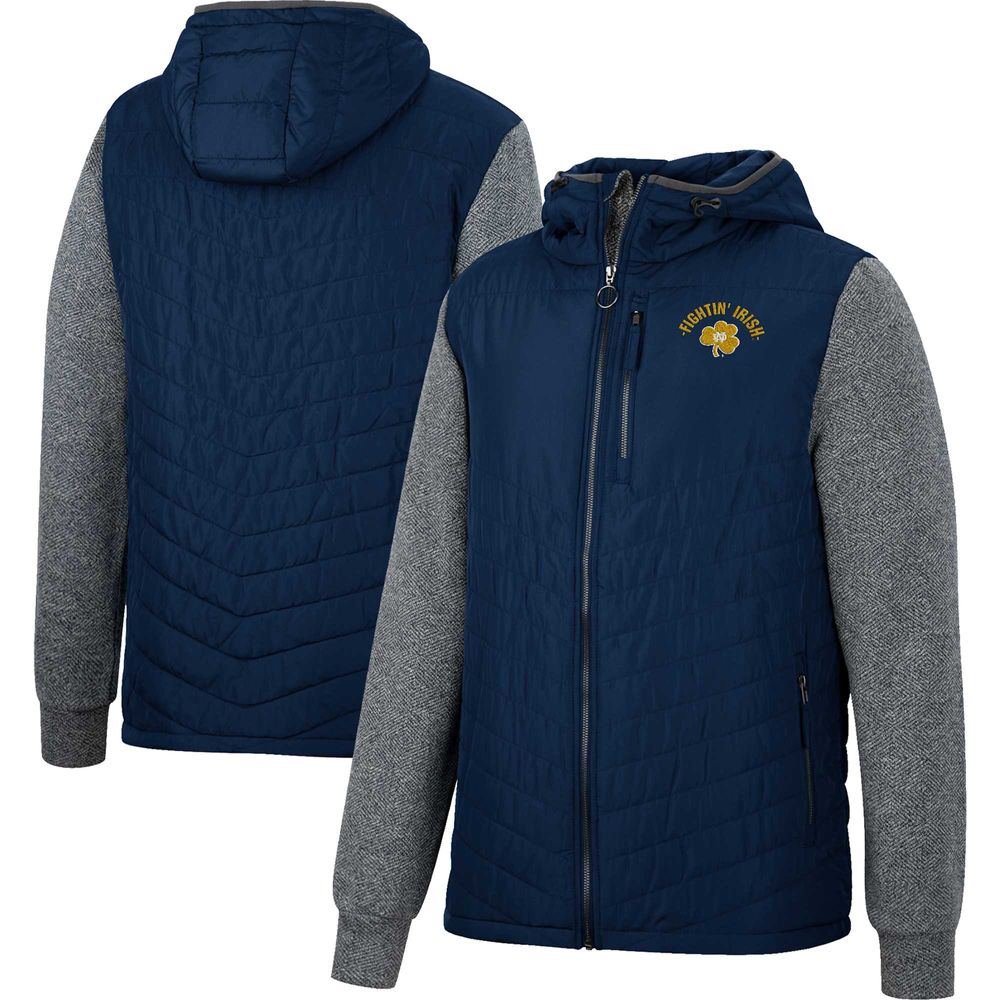 Men's Colosseum Navy/Charcoal Notre Dame Fighting Irish Course Herringbone Full-Zip Hoodie