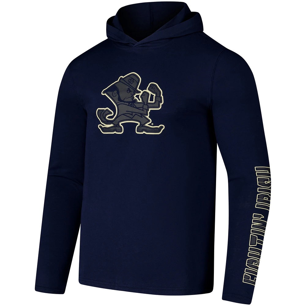 Men's Colosseum Navy Notre Dame Fighting Irish Color Pop Active Blend 2-Hit Long Sleeve Hooded T-Shirt