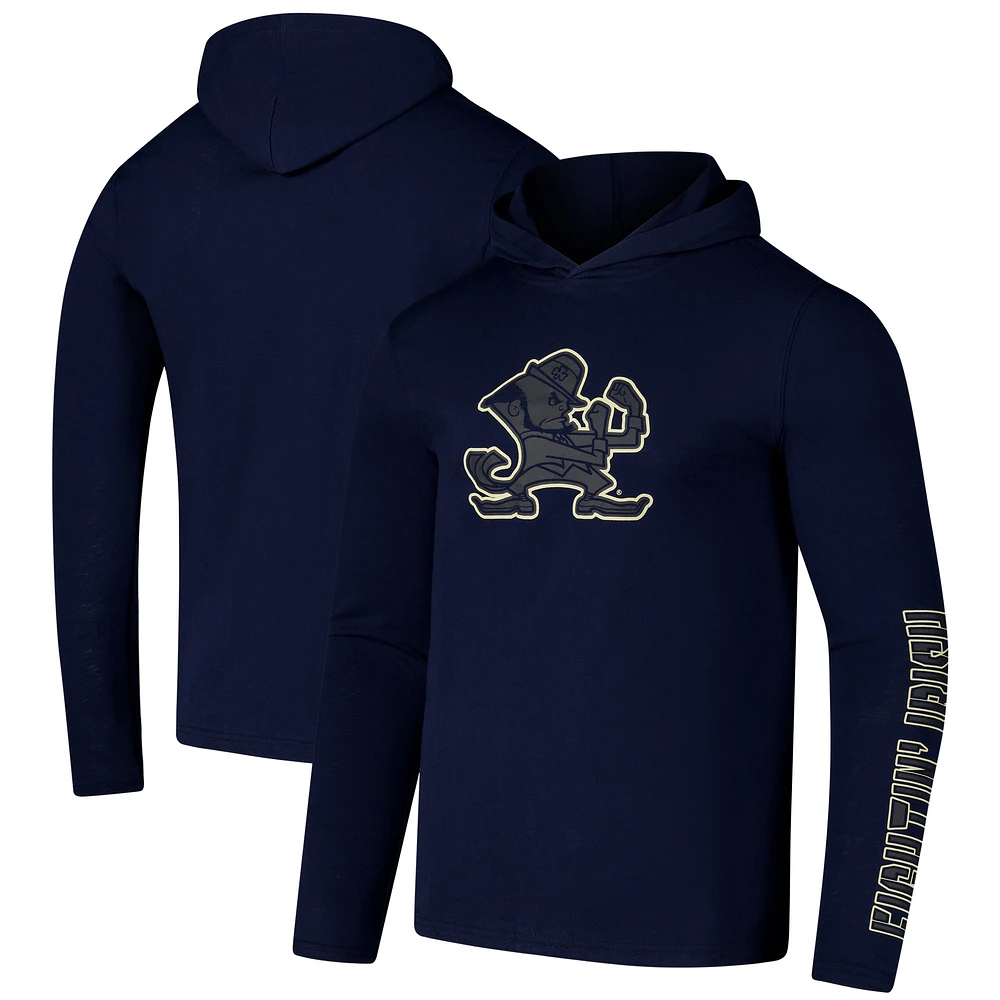 Men's Colosseum Navy Notre Dame Fighting Irish Color Pop Active Blend 2-Hit Long Sleeve Hooded T-Shirt