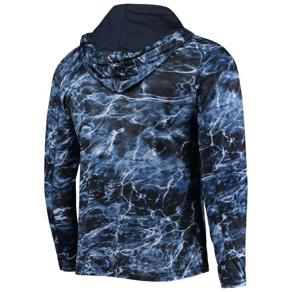 Men's Colosseum Navy Notre Dame Fighting Irish Mossy Oak SPF 50 Performance Long Sleeve Hoodie T-Shirt