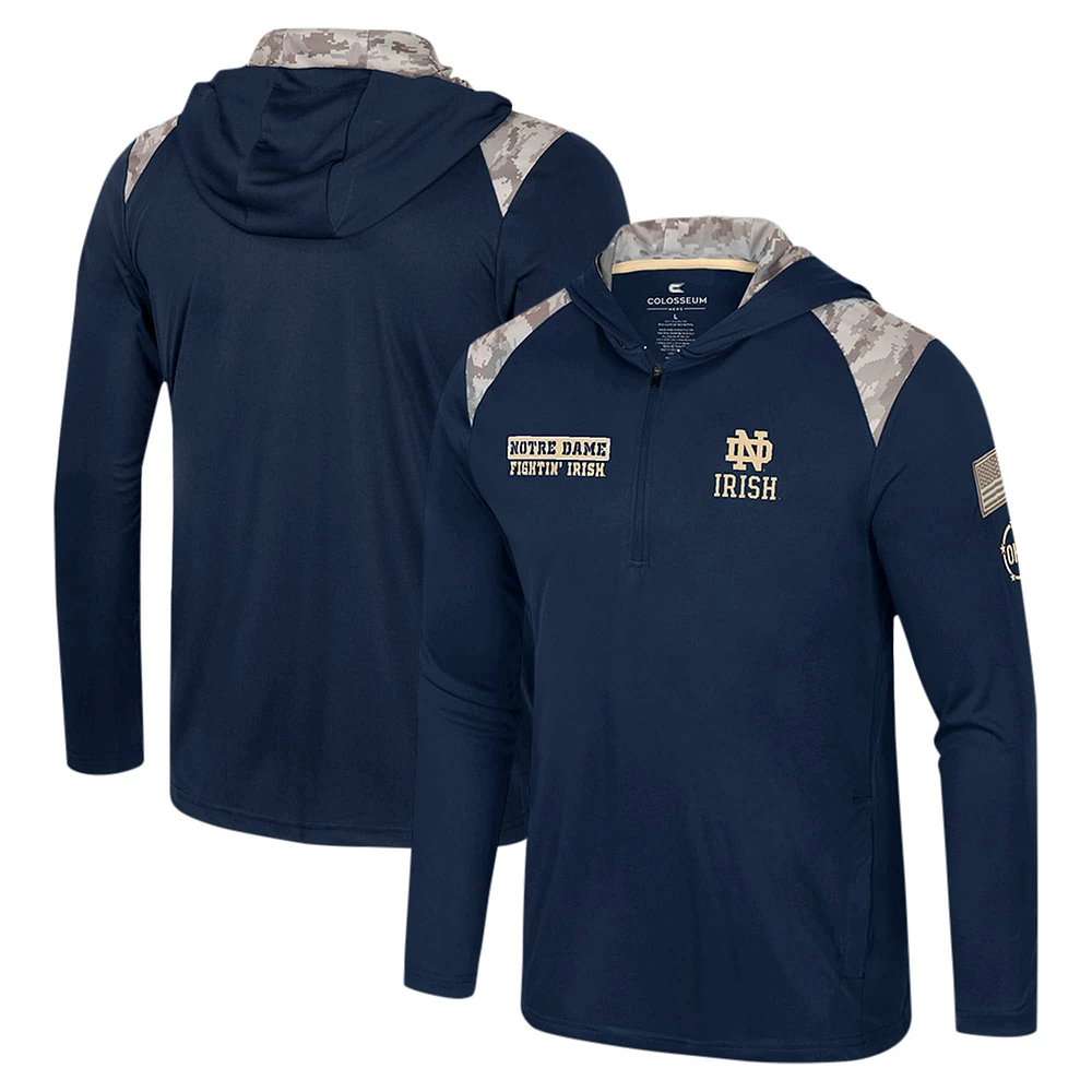 Veste à capuche fermeture éclair quart de tour pour homme Colosseum Navy Notre Dame Fighting Irish OHT Military Appreciation