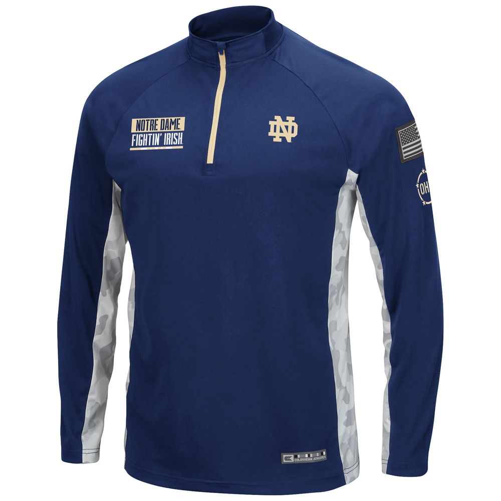 Men's Colosseum Navy Notre Dame Fighting Irish OHT Military Appreciation Snow Cruise Raglan 1/4-Zip Jacket