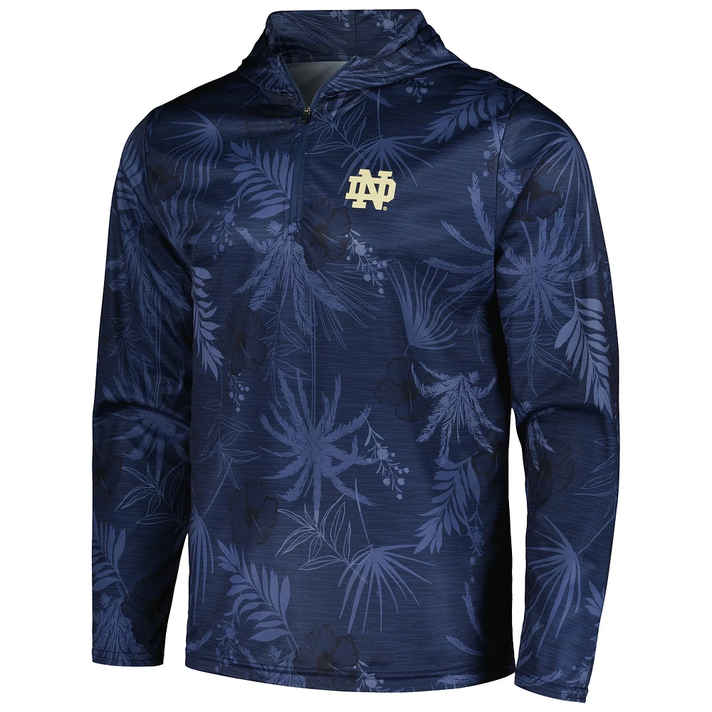 Men's Colosseum Navy Notre Dame Fighting Irish Palms Printed Lightweight Quarter-Zip Hooded Top