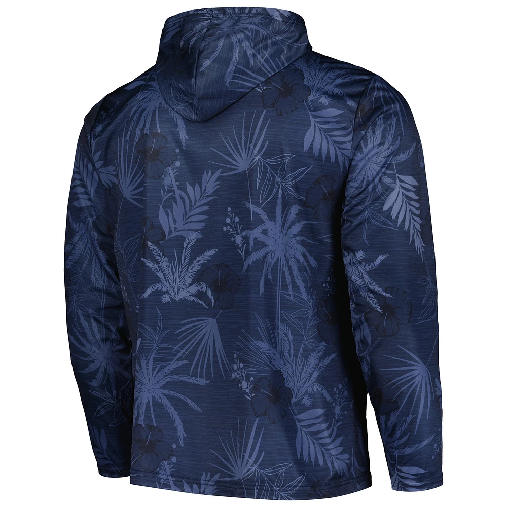 Men's Colosseum Navy Notre Dame Fighting Irish Palms Printed Lightweight Quarter-Zip Hooded Top