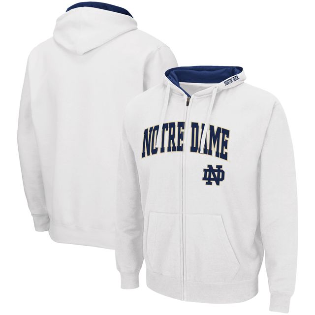 Sweat à capuche Colosseum Notre Dame Fighting Irish Arch & Logo 3.0 Full-Zip pour homme, blanc