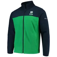 Men's Columbia Navy/Green Notre Dame Fighting Irish Flanker III Fleece Team Full-Zip Jacket