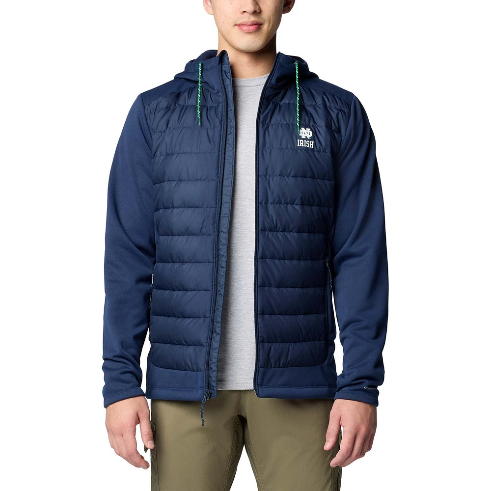 Men's Columbia  Navy Notre Dame Fighting Irish Out-Shield Hybrid Full-Zip Hoodie Jacket