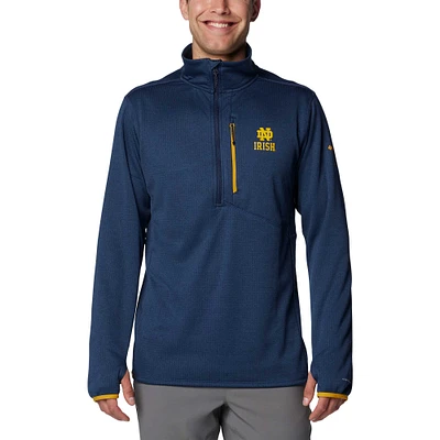 Men's Columbia Navy Notre Dame Fighting Irish Park View Grid Fleece Omni-Wick Half-Zip Jacket