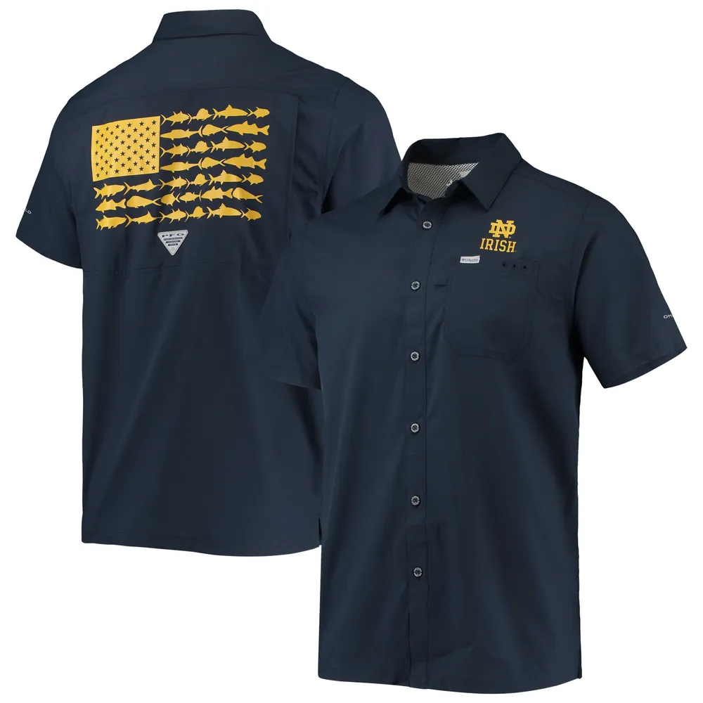 Lids Notre Dame Fighting Irish Columbia PFG Slack Tide Camp Button-Up Shirt  - Navy