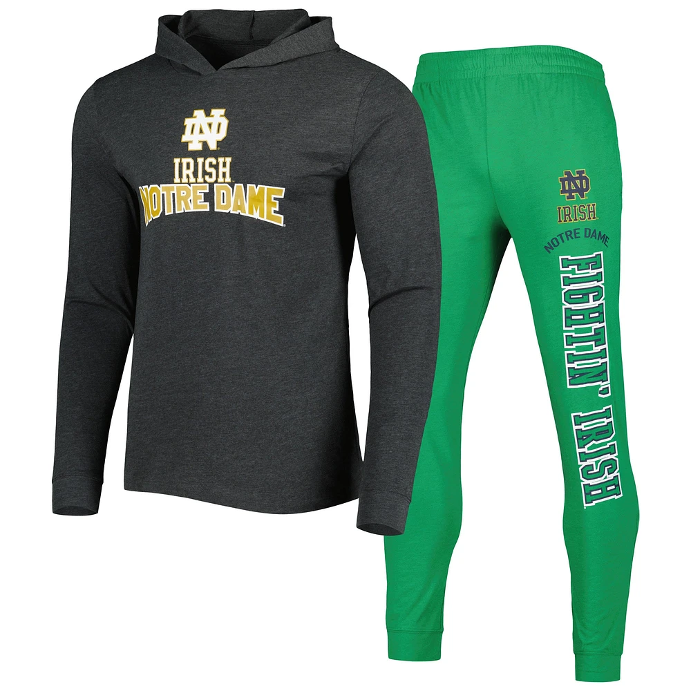 Men's Concepts Sport Heather Green/Heather Charcoal Notre Dame Fighting Irish Meter Long Sleeve Hoodie T-Shirt & Jogger Pajama Set