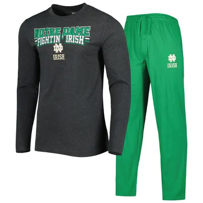 Notre Dame Fighting Irish Concepts Sport Meter Long Sleeve T-Shirt & Pants Sleep Set - Heathered Green/Heathered Charcoal