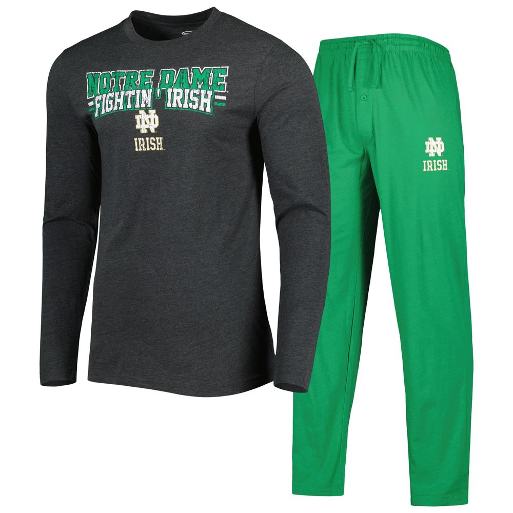 Men's Concepts Sport Heathered Green/Heathered Charcoal Notre Dame Fighting Irish Meter Long Sleeve T-Shirt & Pants Sleep Set