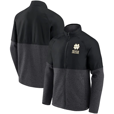 Men's Fanatics Black/Heathered Charcoal Notre Dame Fighting Irish Durable Raglan Full-Zip Jacket