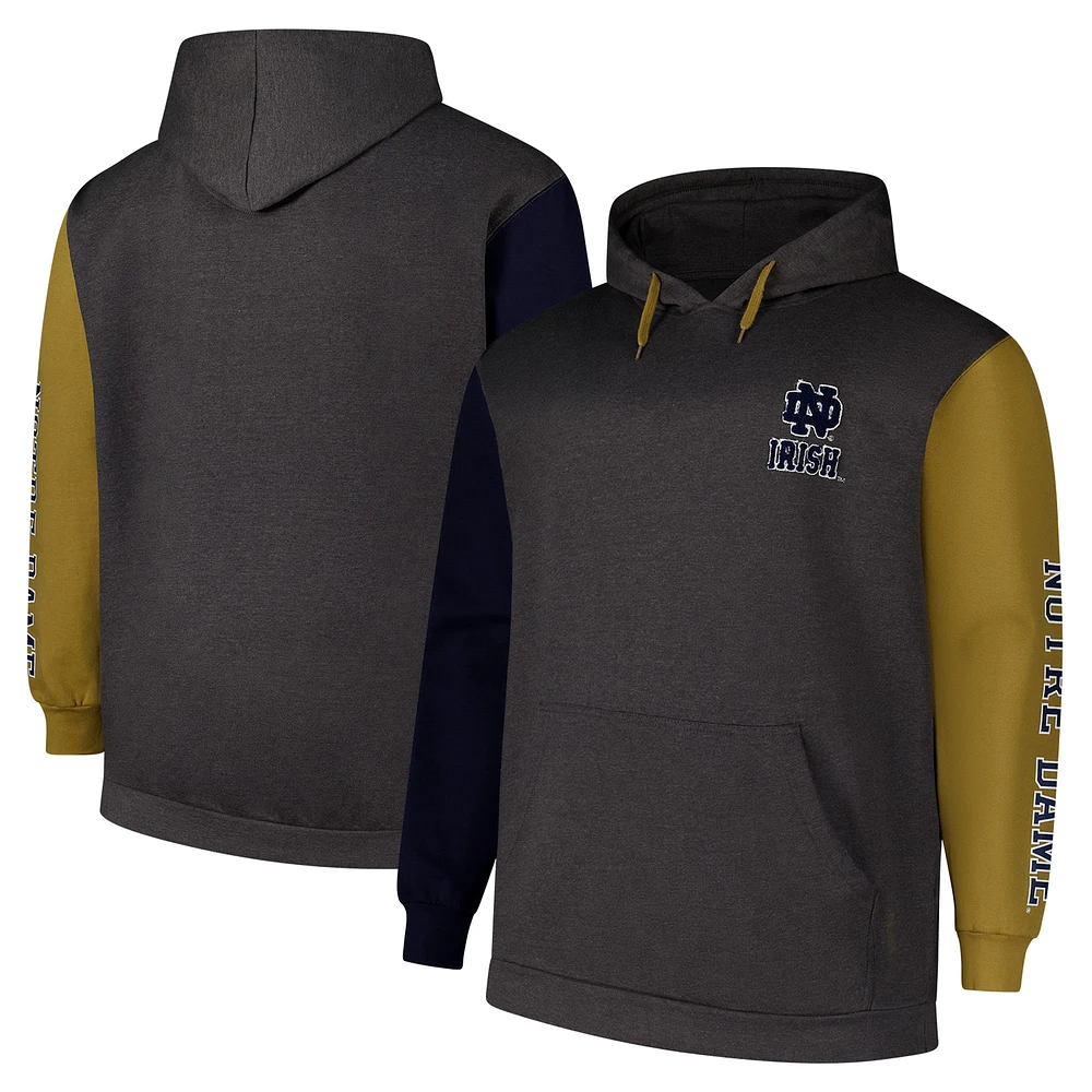 Men's Fanatics Charcoal Notre Dame Fighting Irish Big & Tall Contrast Sleeves Pullover Hoodie