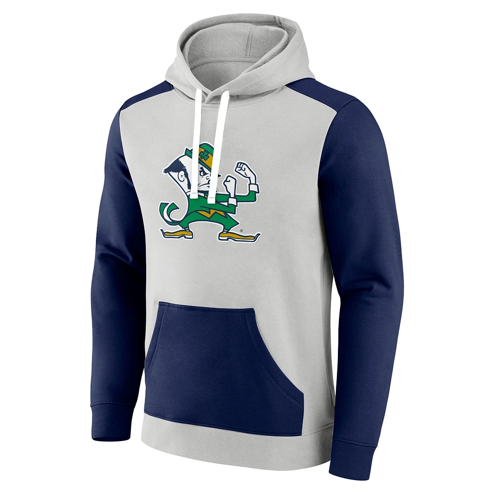 Men's Fanatics  Gray/Navy Notre Dame Fighting Irish Primary Arctic Fleece Pullover Hoodie