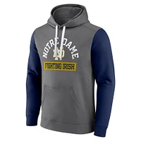 Men's Fanatics Gray Notre Dame Fighting Irish Extra Point Colorblock Fleece Pullover Hoodie