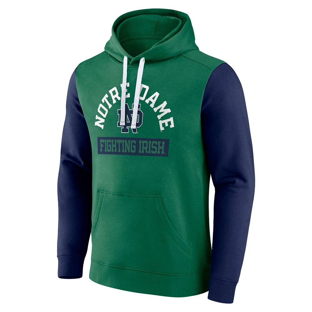 Men's Fanatics Green Notre Dame Fighting Irish Extra Point Color Block Pullover Hoodie