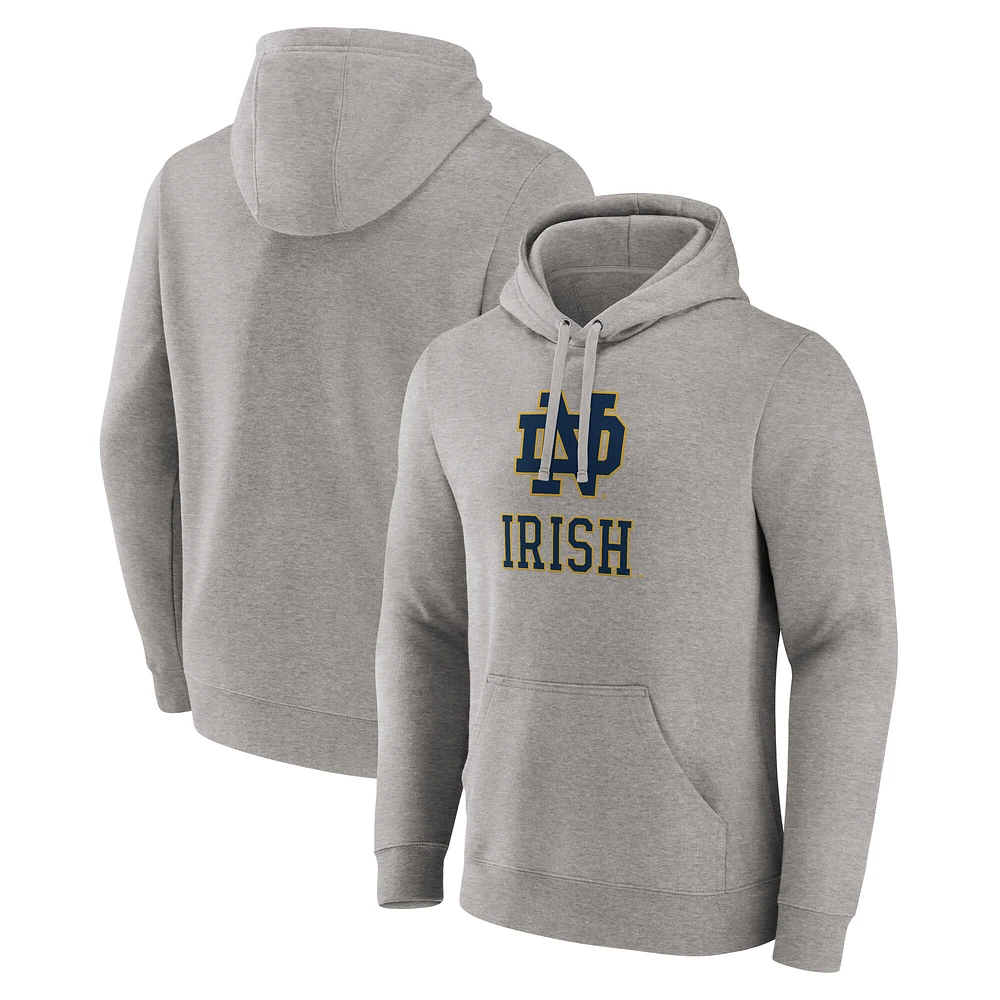 Sweat à capuche avec logo principal Fanatics Heather Grey Notre Dame Fighting Irish pour hommes