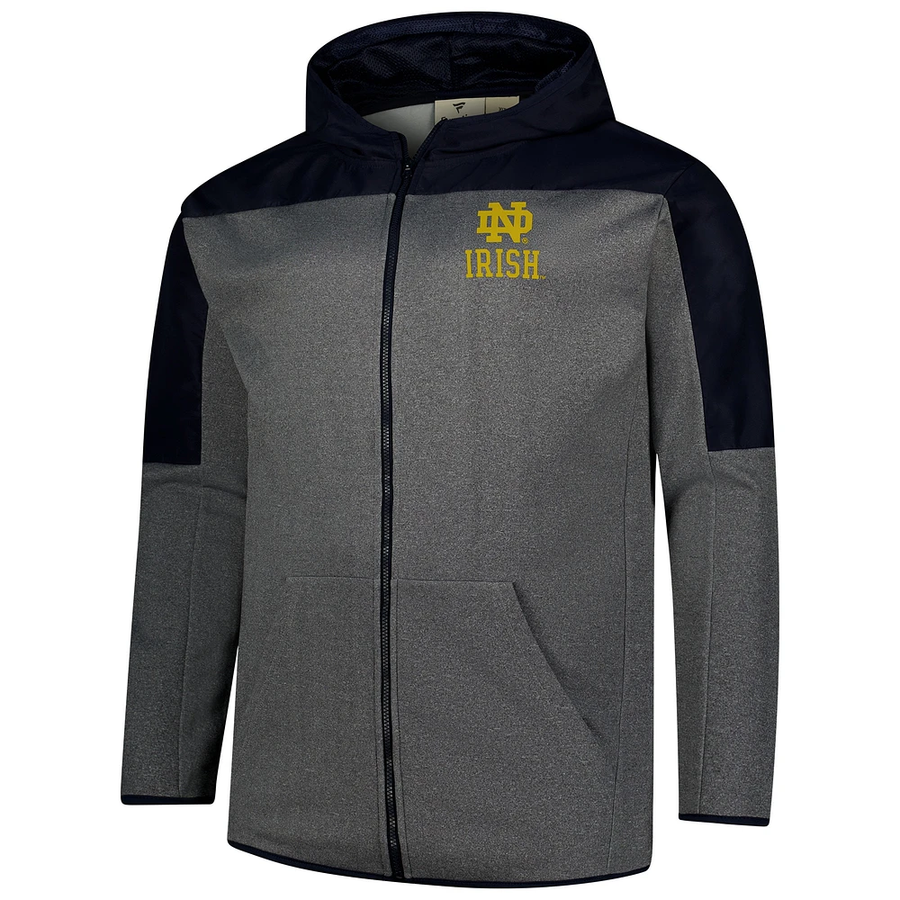 Men's Fanatics Navy/Gray Notre Dame Fighting Irish Big & Tall Pieced Full-Zip Hoodie Jacket