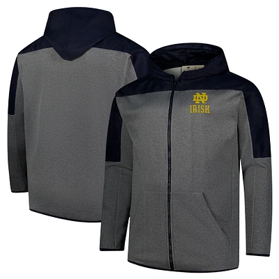 Veste à capuche zippée intégrale empiècements Fanatics bleu marine/gris pour homme Notre Dame Fighting Irish Big & Tall