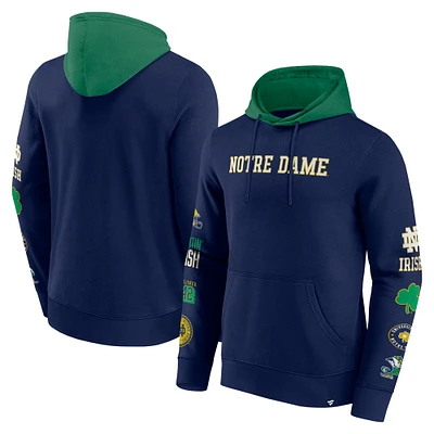 Men's Fanatics  Navy/Green Notre Dame Fighting Irish Color Block Badge Fleece Pullover Hoodie